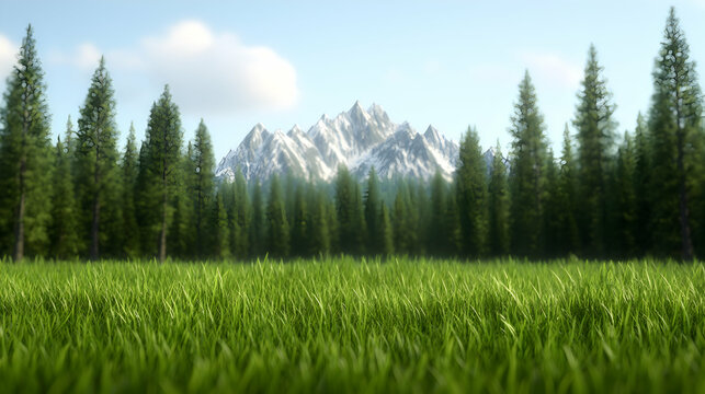 Majestic mountain vista, green meadow, sunny day, serene landscape, nature wallpaper - Powered by Adobe