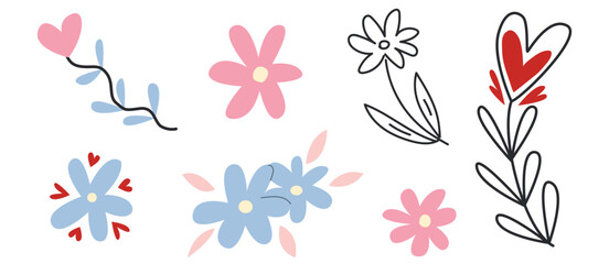 set of cute minimalist flowers . set of flat flowers