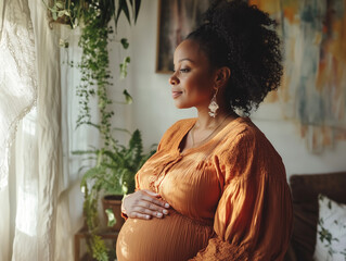 Black Pregnant Woman in Her 50s at Home