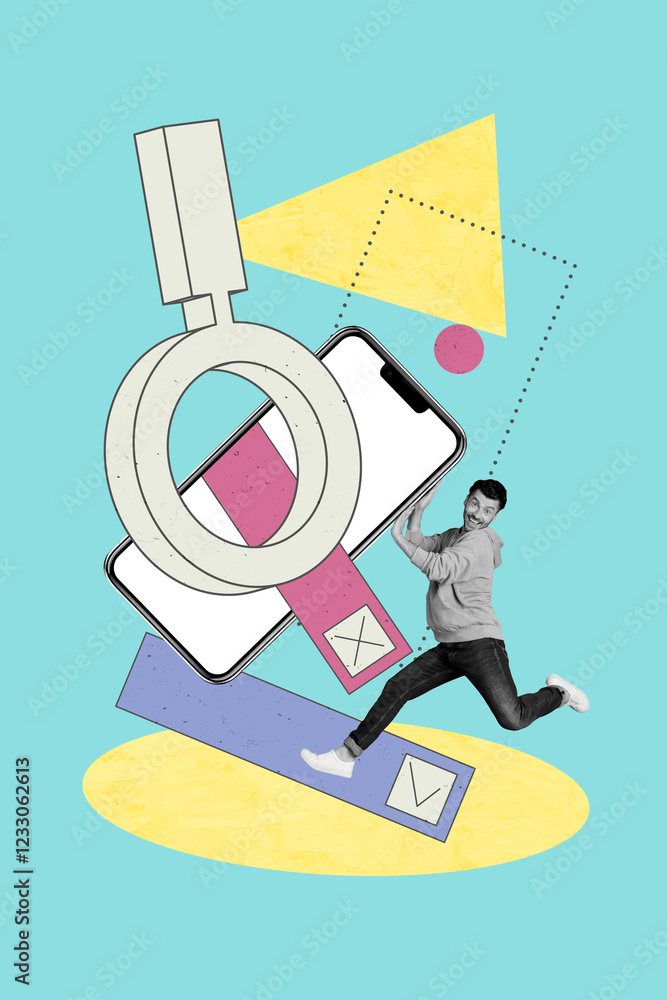 Poster composite trend artwork sketch image collage of business trader graphics data display smartphone you