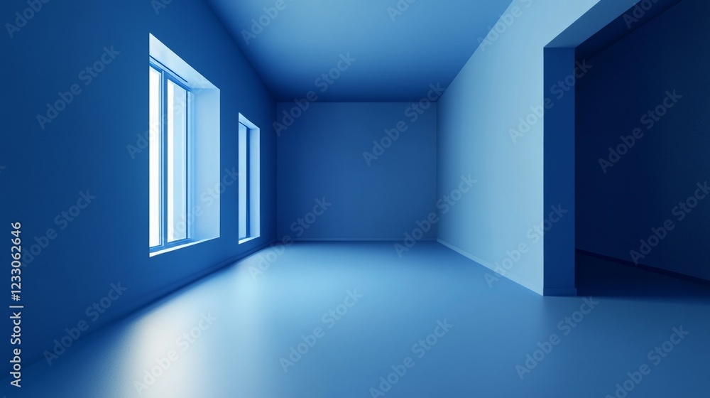 Poster a three-dimensional image of a blue room, suitable for use as a backdrop.