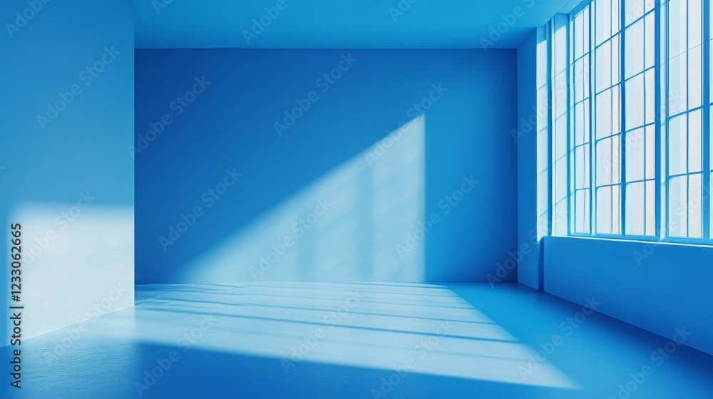 Poster a three-dimensional image of a blue room, suitable for use as a backdrop.