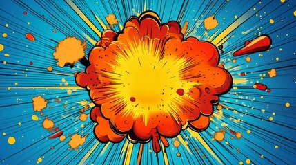 Colorful comic design with an explosion effect and starbursts. The bold and graphic design is perfect for printing. The blue backdrop adds a cool and eye-catching finish.