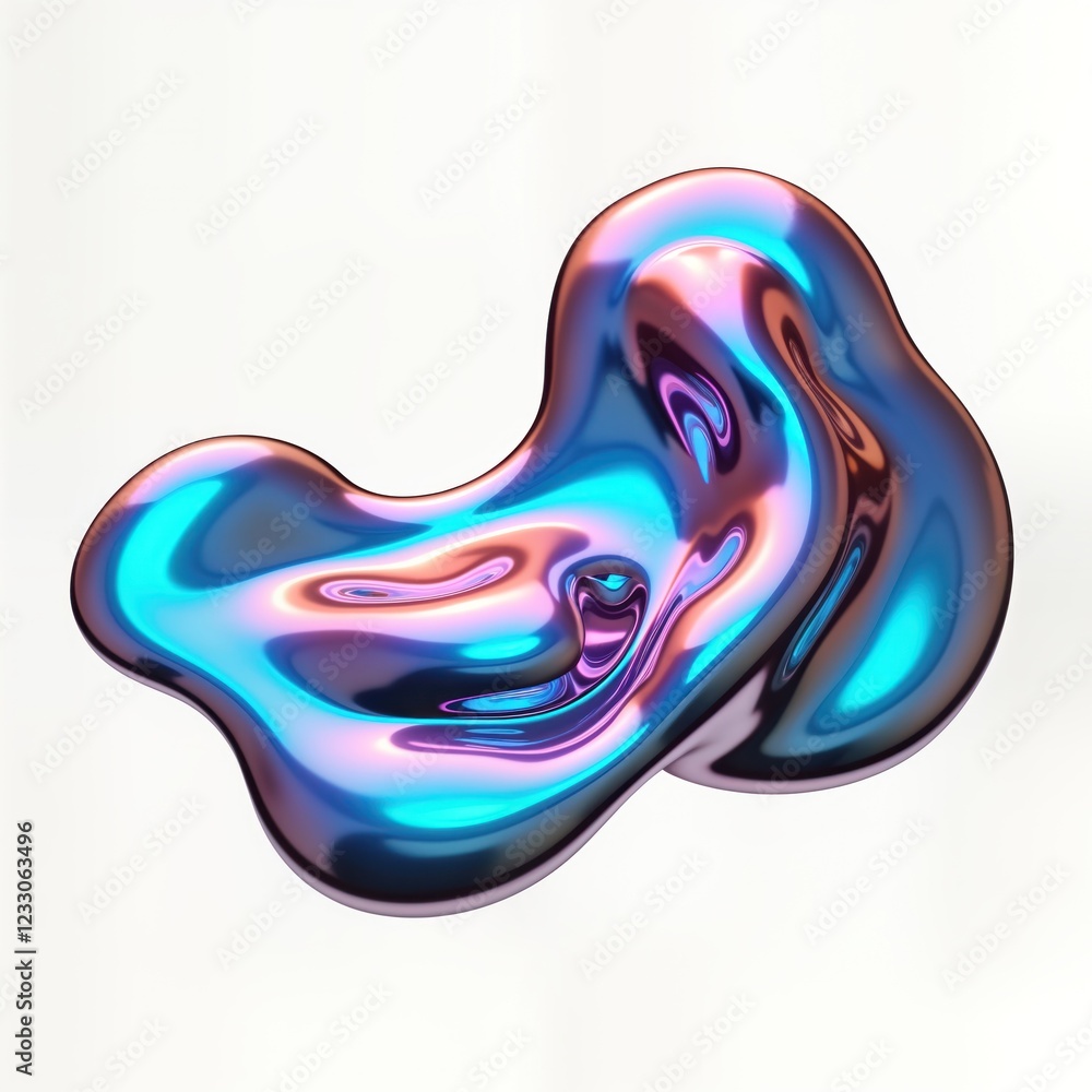 Poster abstract iridescent liquid metallic shape. dynamic fluid form with vibrant colors. 3d render of flow
