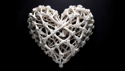 A heart made entirely of interlocked white bones
