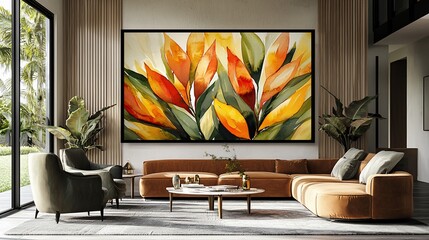 Abstract Watercolor Painting Of Orange And Yellow Flowers
