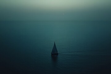 Lonely Sailboat on a Misty Sea