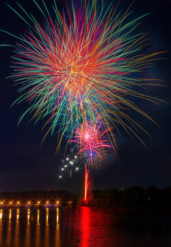 Spectacular fireworks display over the Ebro River at night