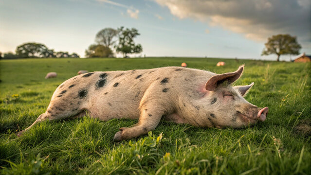 A contented pig basking in the warm sunlight