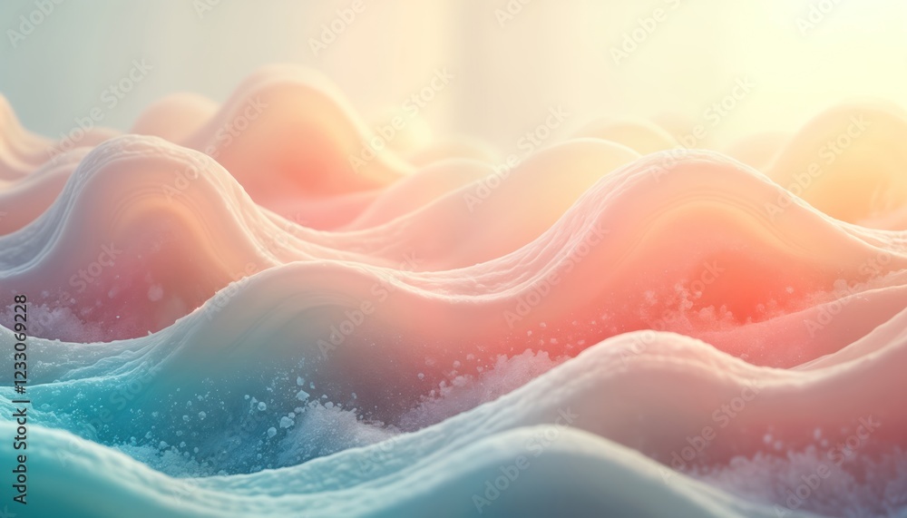 Poster abstract landscape of soft pastel waves. subtle gradients create dynamic textures. warm hues suggest