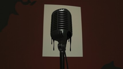 Melting microphone on stage illuminated by spotlight symbolizing the fragility of expression