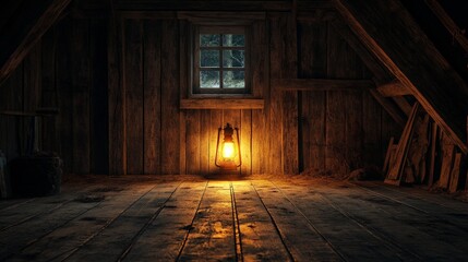 A warm, rustic barn with glowing lantern light, evoking nostalgia, rural charm, and a sense of tranquility.