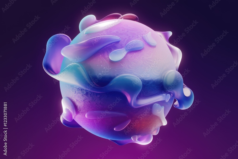 Aufkleber abstract 3d rendering of a vibrant, bioluminescent sphere with flowing, amorphous shapes.