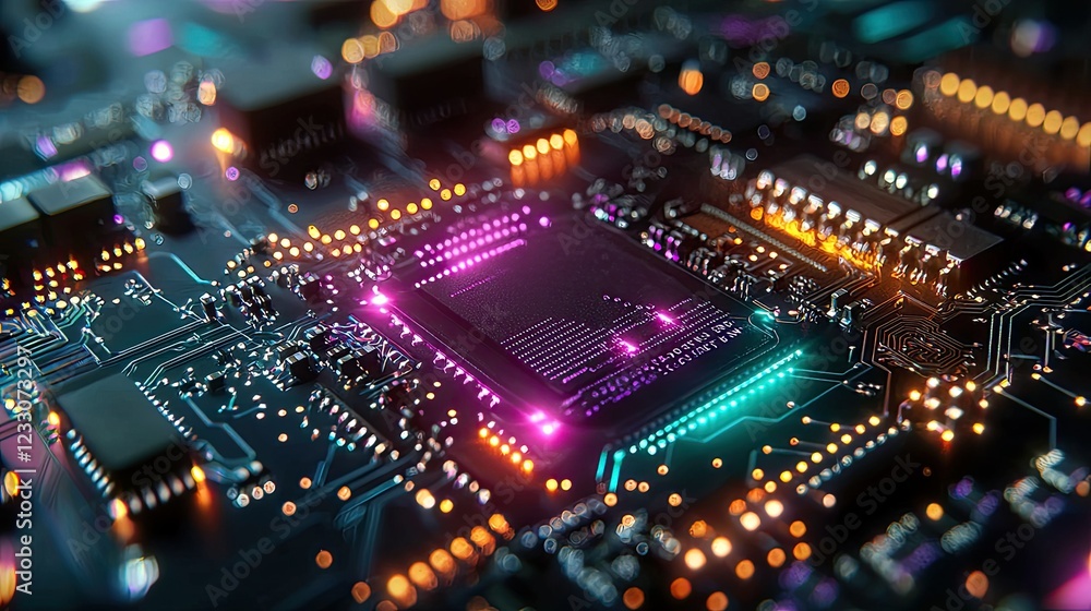 Aufkleber illuminated central processing unit on circuit board