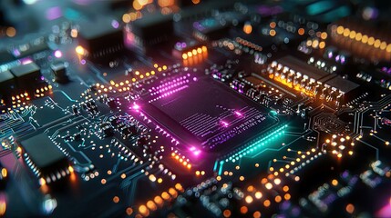 Obraz premium Illuminated Central Processing Unit On Circuit Board