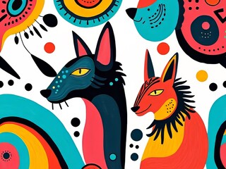 Fototapeta premium Boho Animal Spirits Vibrant Abstract Background Pattern