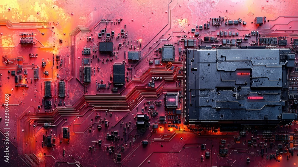 Poster abstract circuit board design featuring complex components