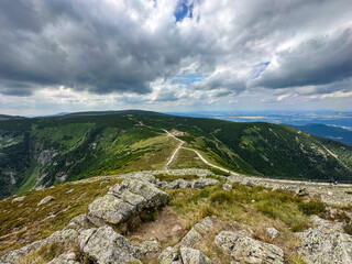 Green Landscape of Giant Mountains in Poland. European Nature during Summer Cloudy Day. Beautiful...