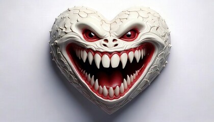 A white heart with a wide creepy smile