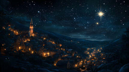 Starlit bethlehem: night photography of a peaceful town. Starlit Spire. Illustration