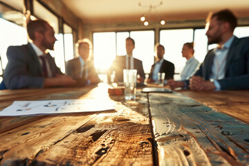 Professionals seated around a sleek conference table, discussing project plans, and sharing ideas