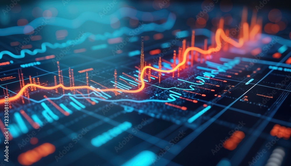 Poster abstract financial modeling, valuation concept. dynamic charts, graphs illustrate growth, success. d