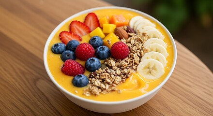 Delicious Mango Smoothie Bowl with Berries and Granola