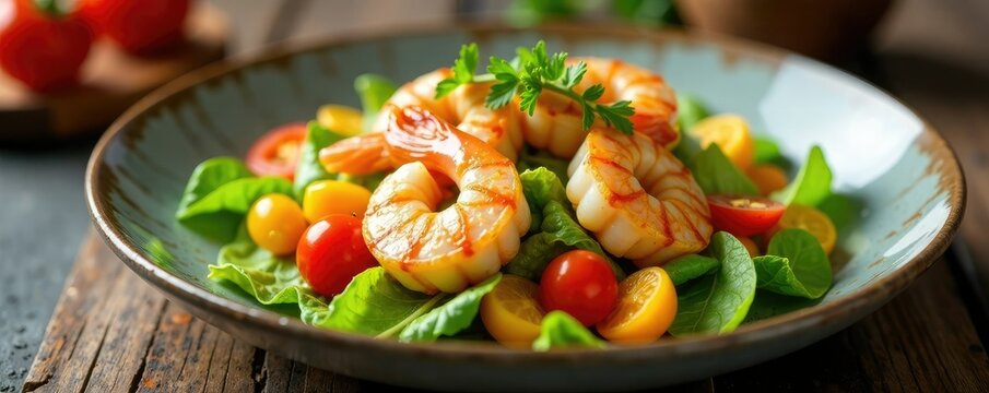 Fresco di seppie e gamberi su un piatto di legume, seppie, insalata, piatto