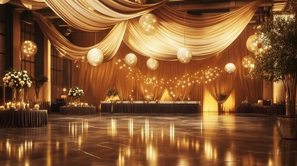 Fototapeta premium Luxurious golden fabric backdrop with smooth gradients and soft streaks of light creating a velvety opulent appearance Diffused lighting enhances its sophisticated photorealistic texture