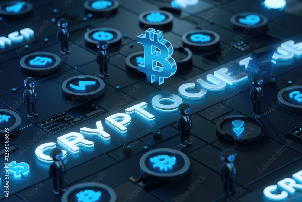 Aufkleber cryptocurrency market visualization with bitcoin and various digital currencies, represented by smal