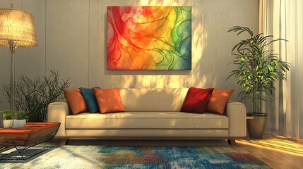 Modern Living Room Decor With Colorful Abstract Artwork