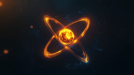 Glowing atom model in dark space.