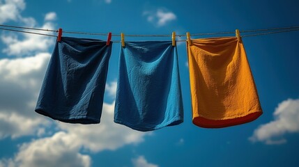 Clothes drying on clothesline against cloudy blue sky