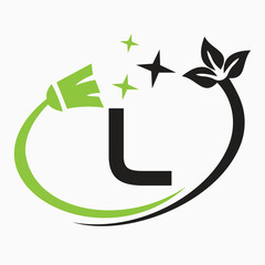 Monogram Letter L Clean Symbol Concept With Cleaning Brush Icon Vector Template
