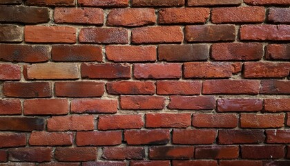 Obraz premium Rustic Brick Wall with Aged Red and Brown Bricks, Slightly Worn Mortar, and Natural Imperfections, Perfect for Urban Backgrounds, Industrial Design, and Architectural Projects