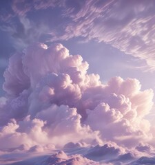 Gentle and wispy clouds of pale violet form a soft and puffy blanket across the sky, cloudy day, natural scenery, gentle wisps
