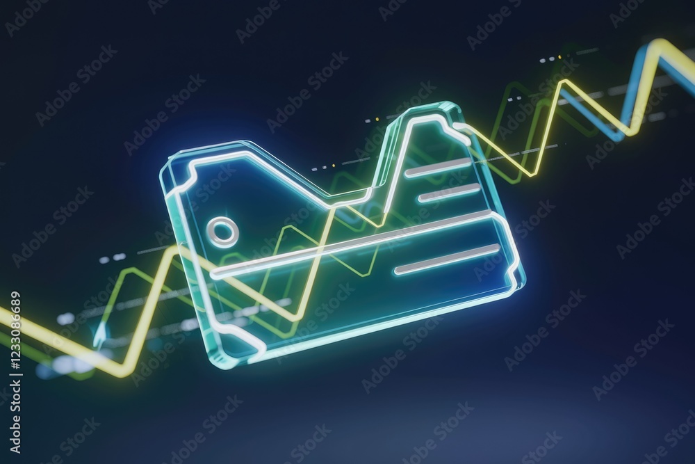 Poster Glowing digital file icon with dynamic graph lines illustrating data growth and progress.