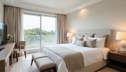 Luxury Hotel Room with Lake View and Peaceful Atmosphere