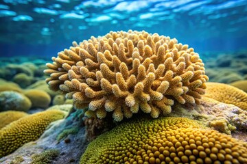 Obraz premium Coral formation on a rock surface with soft, slimy algae growing around it, sea floor, coral formations, sea creature habitats, marine life