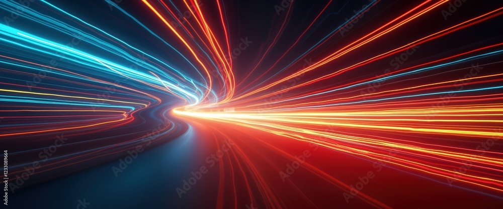 Poster dynamic abstract image shows motion blur of vehicles at night. vivid light trails create sense of sp