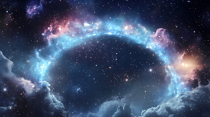 Obraz premium Cosmic arches illuminated by stellar light against a dark starry background. Stellar Arch. Illustration