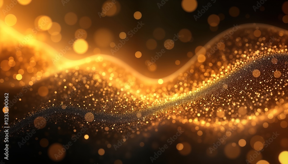 Poster abstract art golden light effects with complex swirling patterns. golden particles create sparkling,