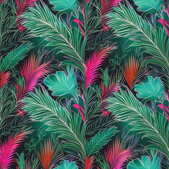 Fototapeta premium Exotic floral abstract pattern with tropical jungle-inspired vibrant colors