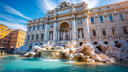 Fototapeta na wymiar Amazing Trevi Fountain Italy Rome, sunny day