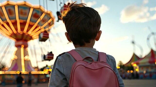 Carnival Workers Setting Up Rides and Games in Summer