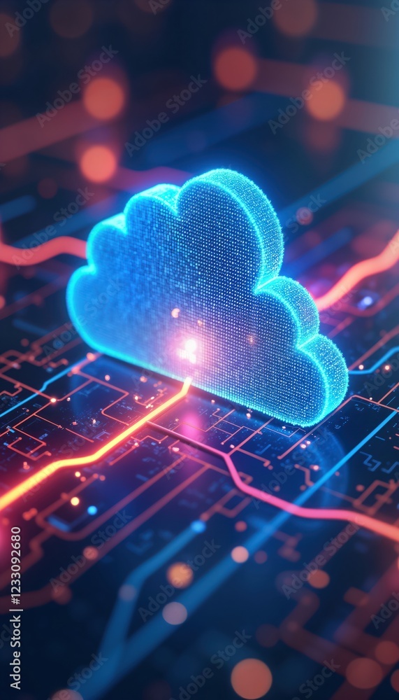 Aufkleber futuristic cloud tech graphic. digital cloud symbol with glowing data connections. abstract circuit 
