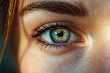 Fototapeta premium Nahaufnahme eines menschlichen Auges mit grün-blauer Iris