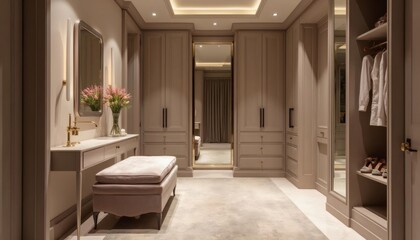 Luxury Walk in Closet Design Neutral Tones Elegant Storage