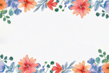 Obraz premium Watercolour floral boarder frame, watercolour illustration, illustration, floral design, flowers, frame, spring, blossom, petal, leaf, plant, invitation, letter, paper, art, decoration, leafs, 