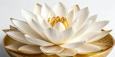 Delicate white petals unfolding from a central golden base, nature, peaceful